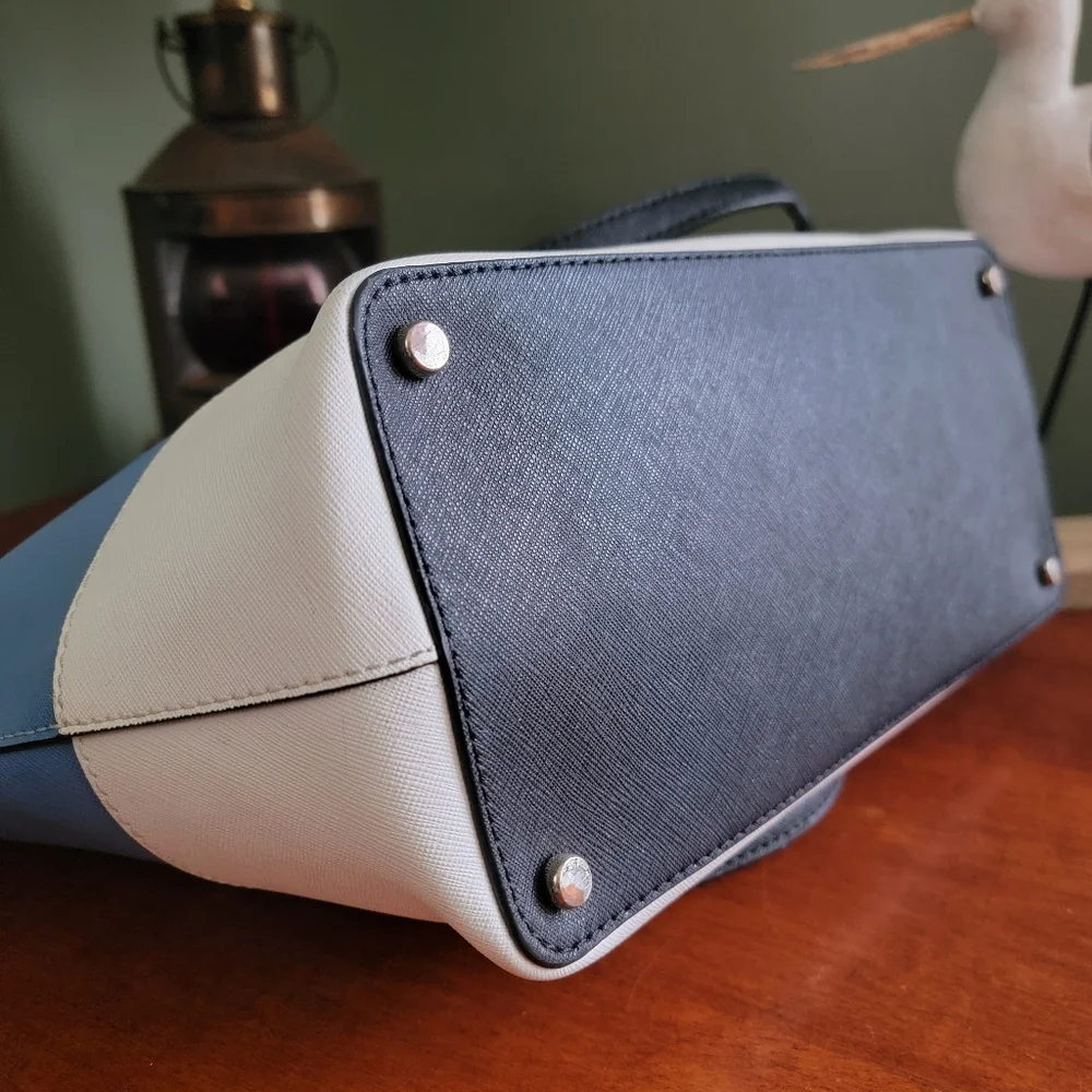 Kate Spade Laurel Way Dally Colorblock Tote Blue White Leather Bag